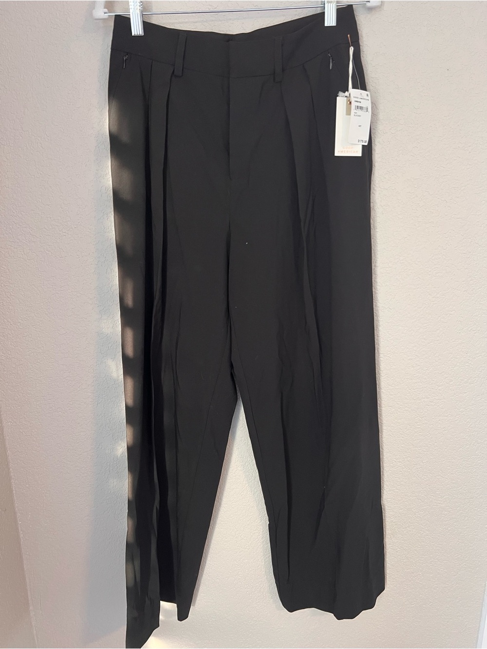 Good American Black Pleated Wide-Leg Trousers